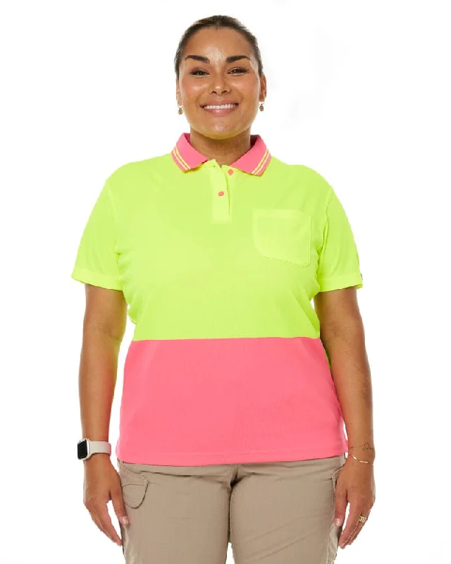 Weekend Offers That Shine Ladies Hi Vis SS Polo - Lime/Pink
