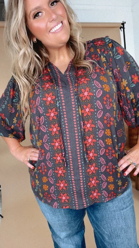 Weekend Savings Spectacular All For Boho Floral Blouse, Multi