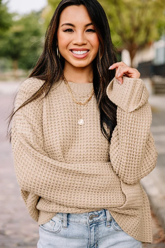 Hurry In Easy Find Taupe Brown Waffle Knit Sweater