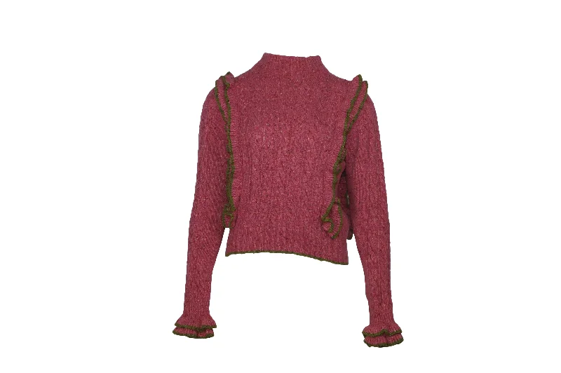 Weekend Bargains to Enjoy Philosophy Di Lorenzo Serafini Ruffle Cable-Knit Sweater in Pink Wool