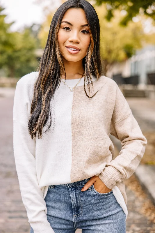 Unwind with Weekend Discounts Find Your Center Ivory White Colorblock Sweater