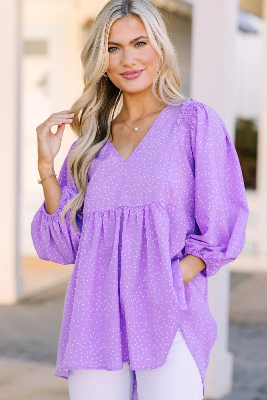 Weekend Shopping Made Better Feeling Wild Purple Polka Dot Tunic