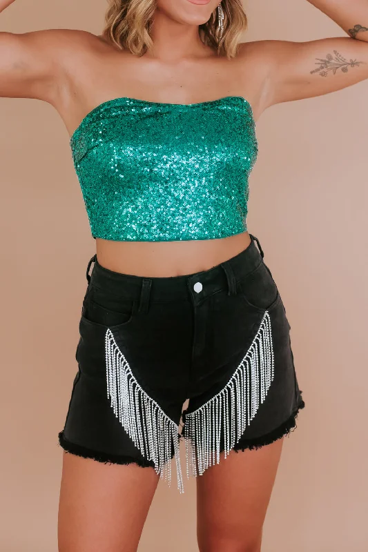 More or Less Sequin Tube Top, Emerald