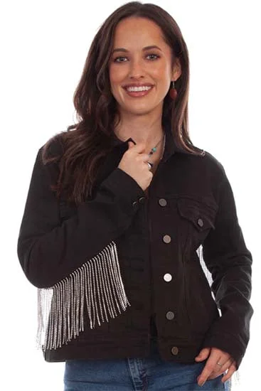 Scully Black Denim Jacket with Rhinestone Fringe- final Price