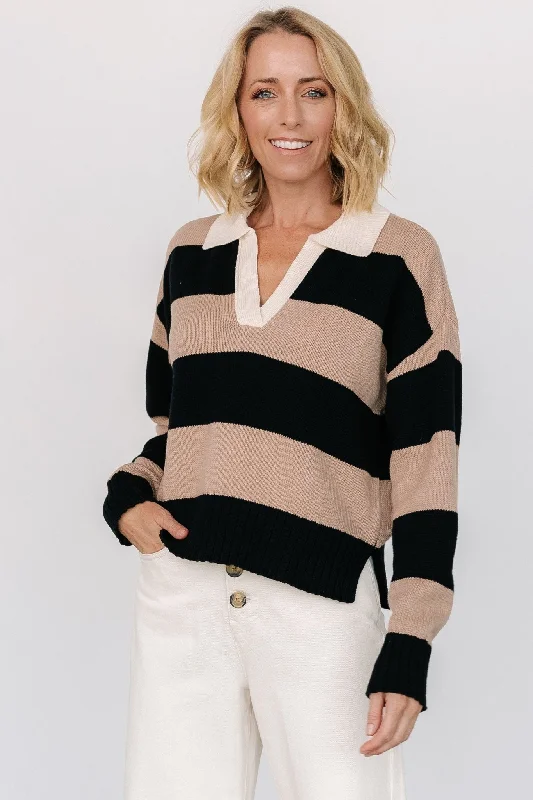 Weekend Discounts You Deserve Alec Striped Sweater | Black + Mocha