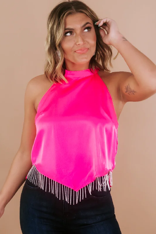 Give Me Glitz Rhinestone Top, Pink