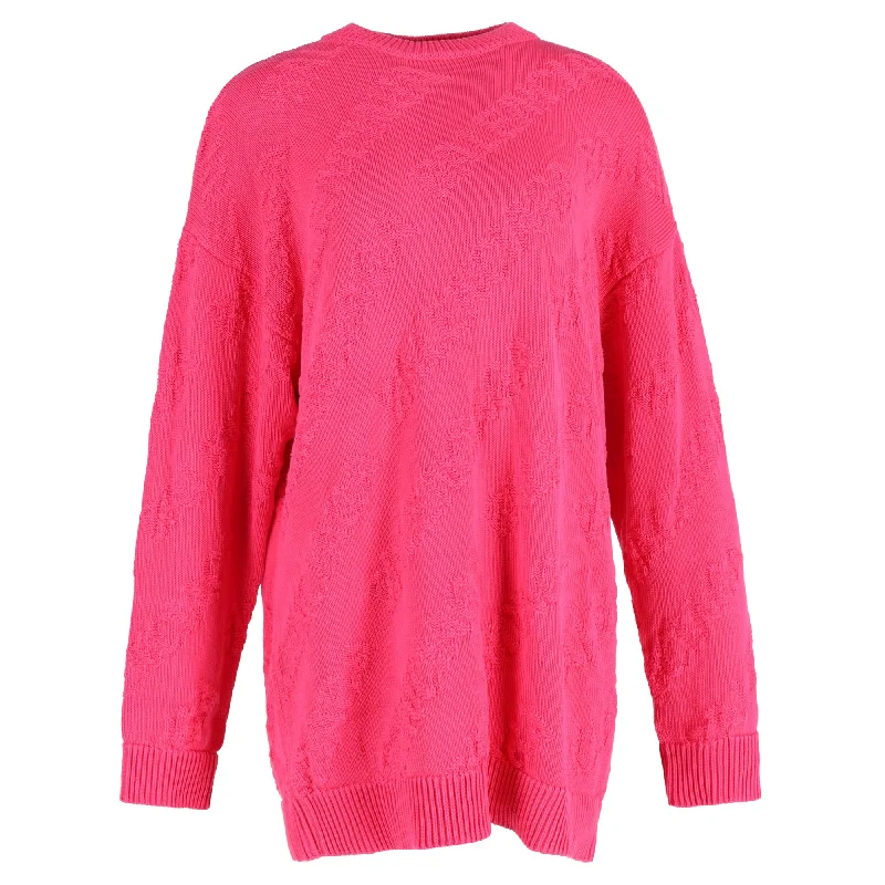 Weekend Deals That Please Balenciaga  Textured Logo Crew Neck Jumper In Pink Cotton