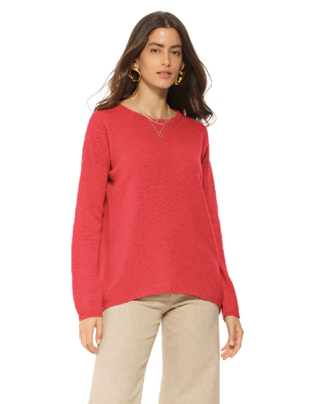 Your Weekend, Your Savings Women's Oversized Cashmere Boatneck Sweater Coral Red by Monticelli Cashmere
