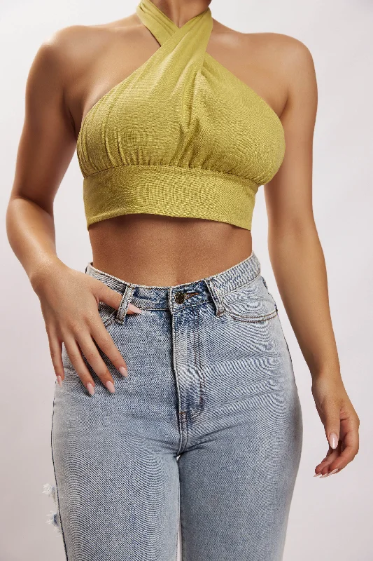 Weekend Deals to Brighten Your Day Piper Halter Neck Linen Crop Top - Apple