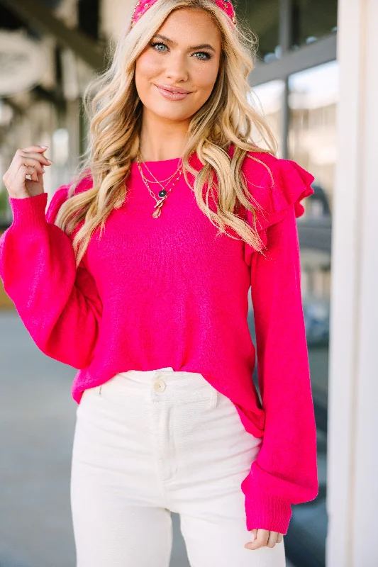 Weekend Specials to Relish Give Me A Call Hot Pink Ruffled Blouse