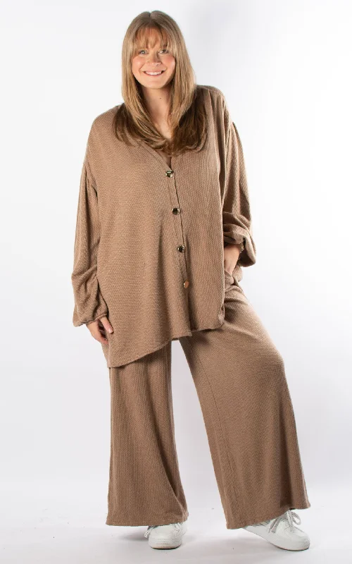 Button Cardigan Lounge Set | Camel