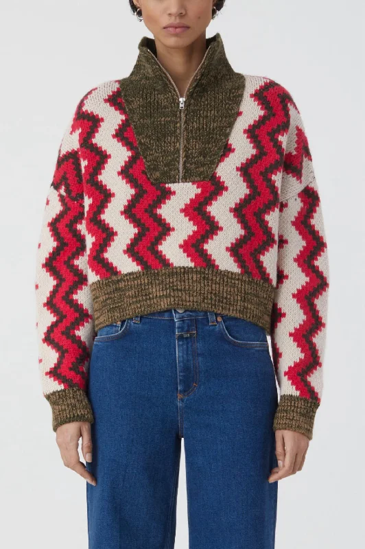 Unwind with Weekend Discounts Cropped Half Zip Sweater In Multi