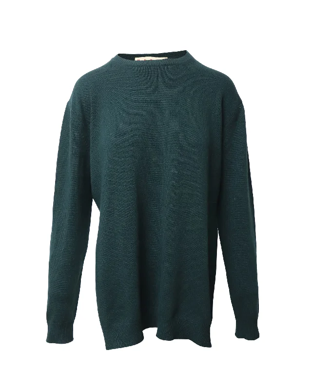 Weekend Offers That Tempt Marni Long Sleeve High Low Sweater in Green Wool