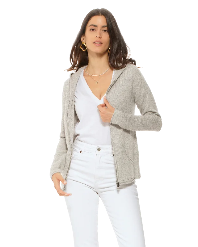 One-Day Only Women's Pure Cashmere Hoodie Sweater Light Grey by Monticelli Cashmere