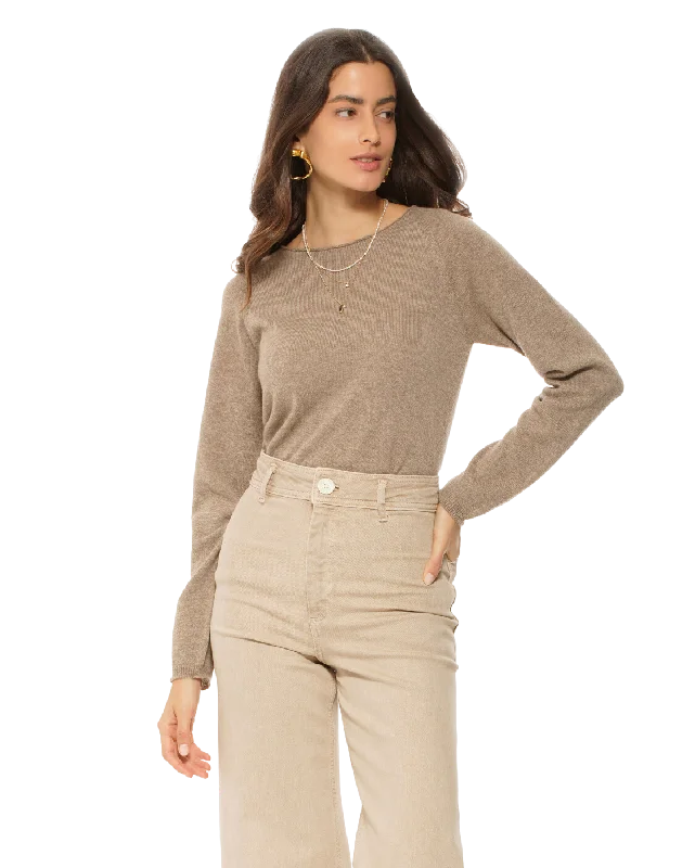Super Discount Women's Ultralight Cashmere Raglan Crew Neck Sweater Taupe by Monticelli Cashmere