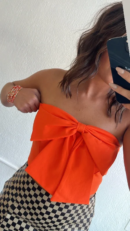 It Girl Bow Detail Tube Top, Orange