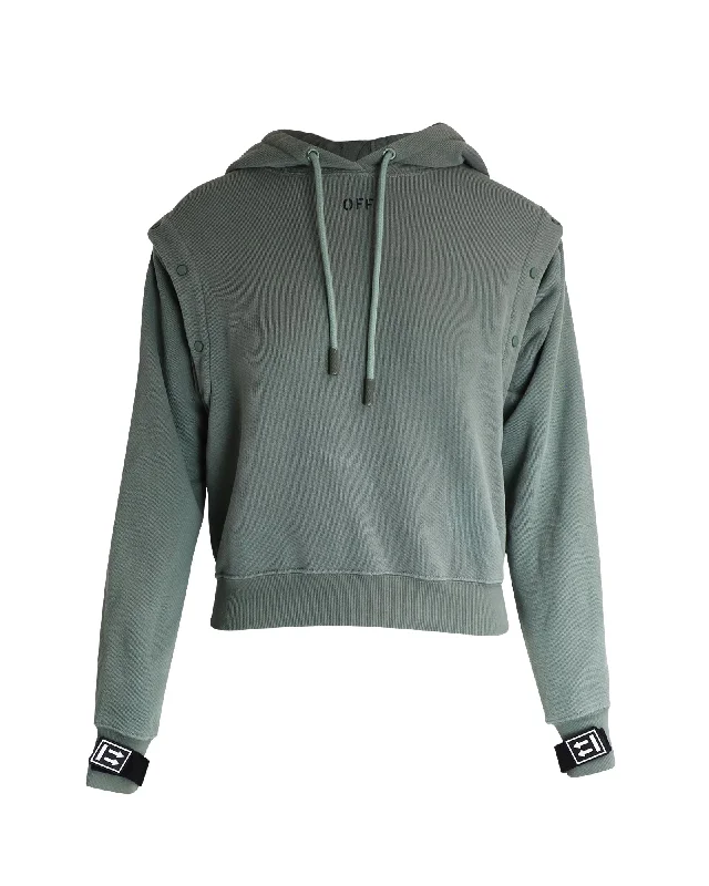 Weekend Bargains to Celebrate Off-White Hoodie Detachable-Sleeves Hooded Sweater in Khaki Cotton