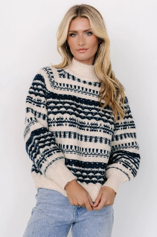 Weekend Savings Spree Guadalupe Mock Neck Sweater | Ivory + Navy