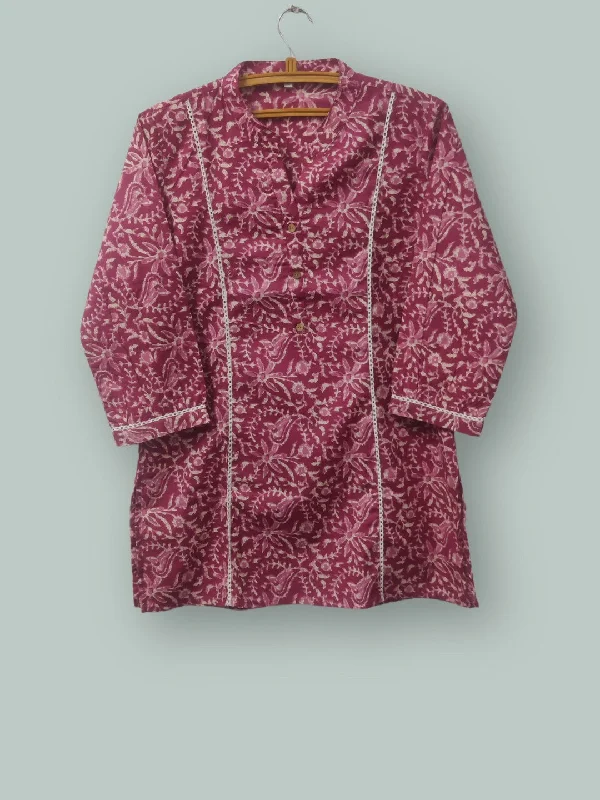 Weekend Specials to Relish Pure Cotton Lace detail Collared Top - Dark Pink