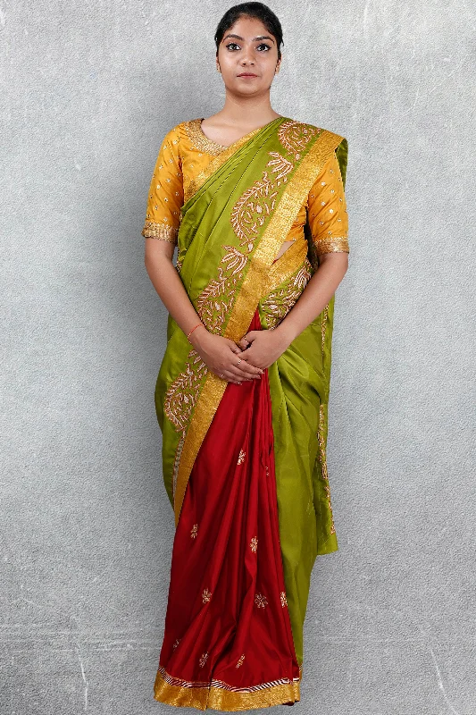 Green-Maroon Half and Half Saree