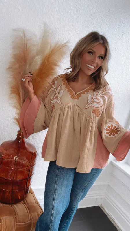 Pay Less Endless Love Embroidered Top, Khaki