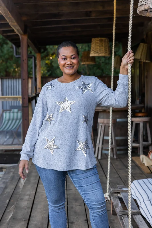 Weekend Savings Spree Harriet Star Sequin Knit Top in Grey