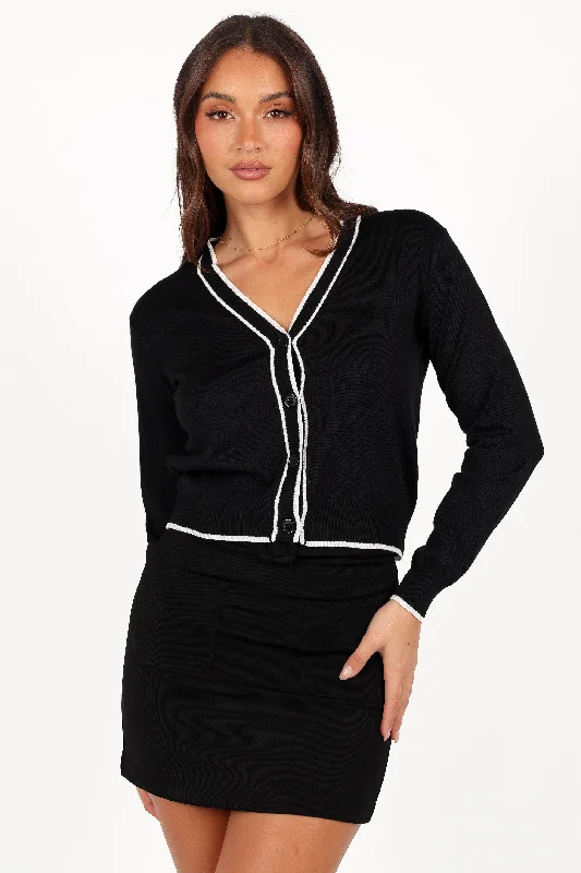 Felix Double Contrast Button Front Cardigan - Black