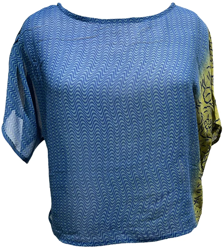 Weekend Deals You Can't Resist PRG1078 Green-Bearded Helmetcrest Sheer Avatar Pure Silk Boxy Top