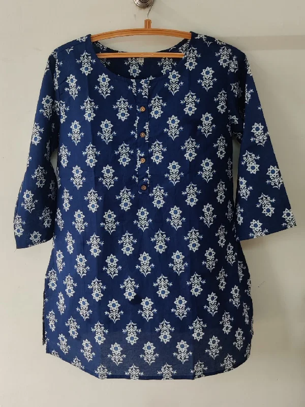 Shop Now Pure Cotton Printed Short Kurta - Blue