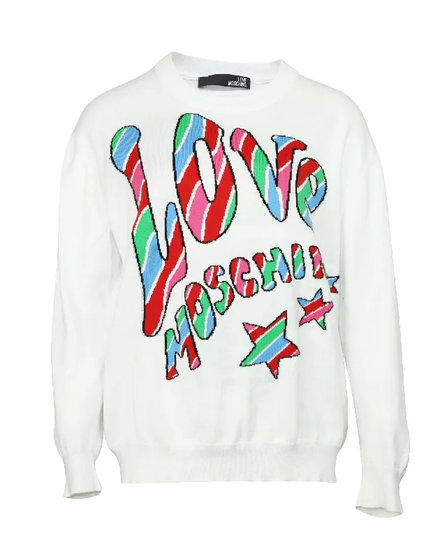 Weekend Specials to Celebrate Love Moschino Logo-Print Sweatshirt in White Print Cotton