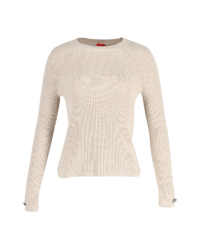 Weekend Bargains to Snag Hugo Boss Knitted Crewneck Sweater in Beige Cotton