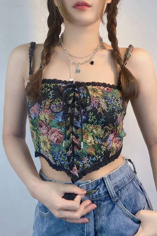 Weekend Discounts to Savor Vintage-print Crochet Corset Tube Top