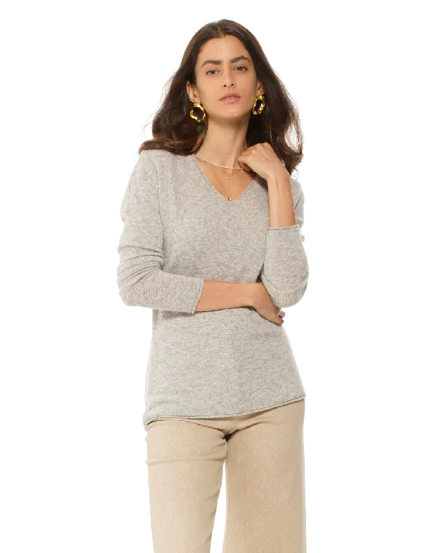 Time-Limited Offer Women's Ultra-Light Cashmere V-Neck Sweater Light Grey by Monticelli Cashmere