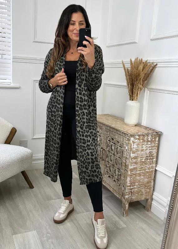 Tammy Khaki Leopard Print Cardigan