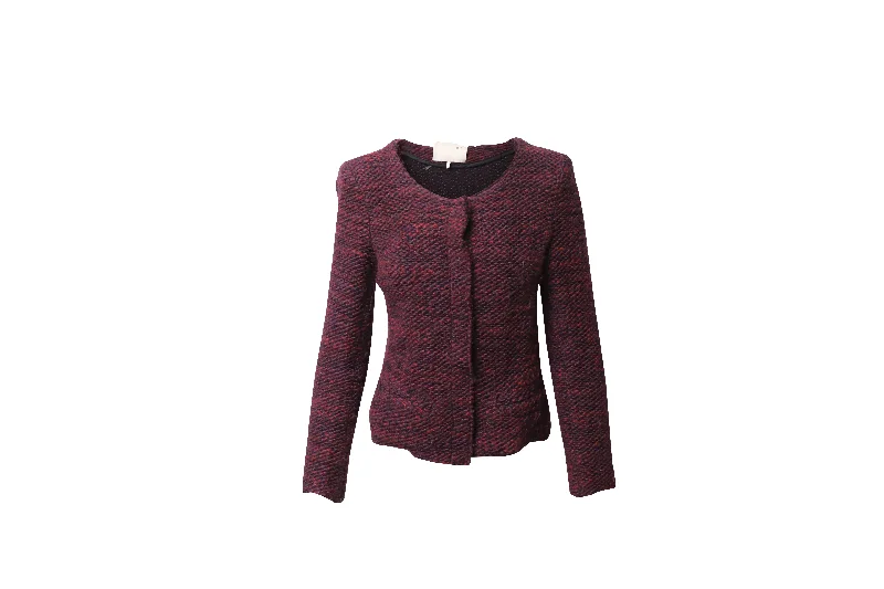 Weekend Offers That Thrill IRO Fringed Tweed Evening Jacket in Burgundy Wool