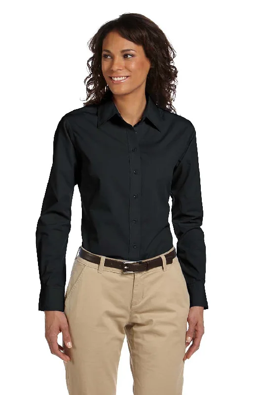 Act Fast Harriton Womens Essential Long Sleeve Button Down Shirt - Black