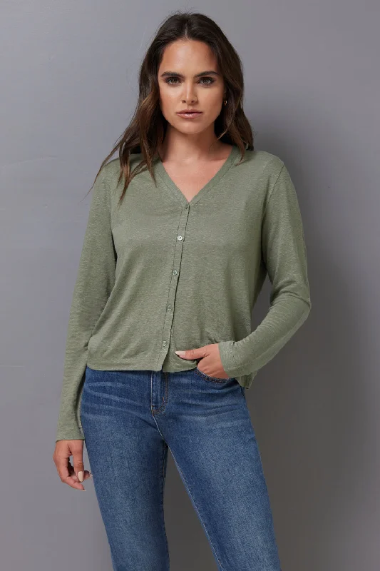 Weekend Offers That Dazzle Majestic Stretch Linen Cardigan in Kaki