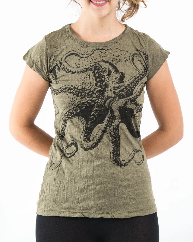 New Arrival Womens Octopus T-Shirt in Green