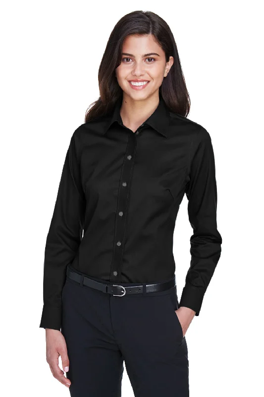 Devon & Jones Womens Crown Woven Collection Wrinkle Resistant Long Sleeve Button Down Shirt - Black