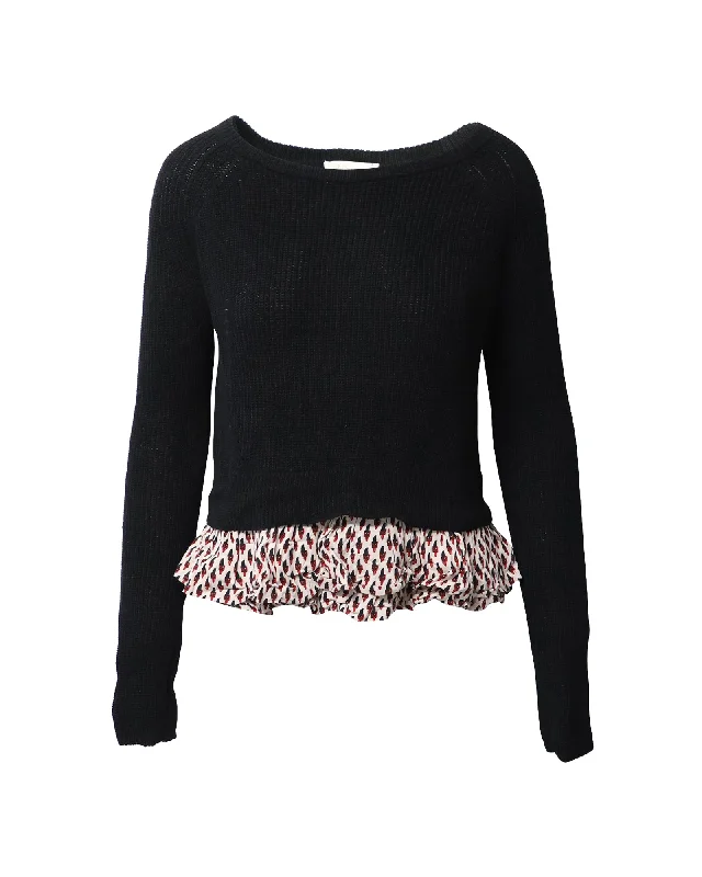 Savings Galore Maje Ruffled Hem Sweater in Black Cotton Linen