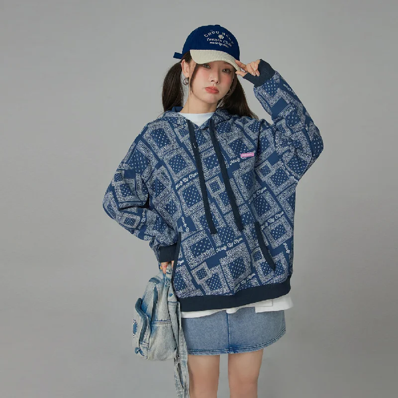 Act Fast Paisley Squares Pocket Hoodie Sweatshirt