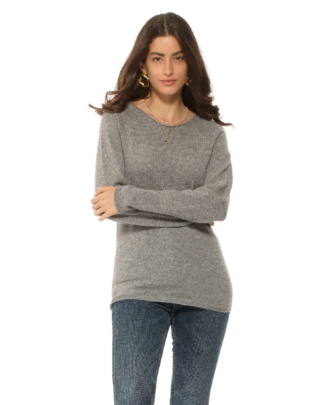 Unbeatable Deal Women's Ultralight Cashmere Raglan Crew Neck Sweater Medium Grey by Monticelli Cashmere