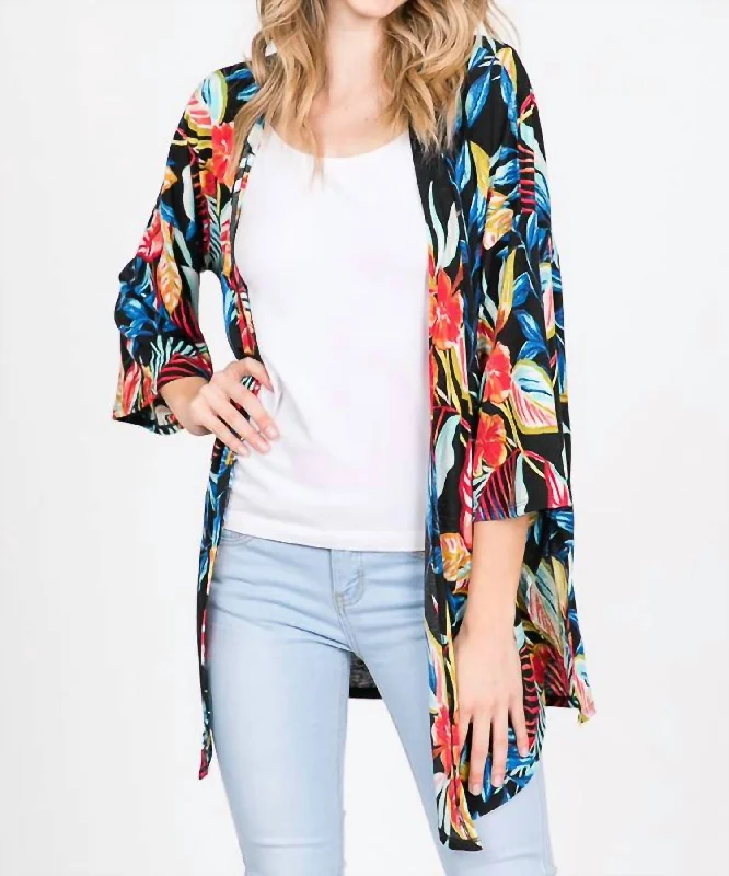 Super Sale Open Cardigan With Side Slit In Tropical Floral