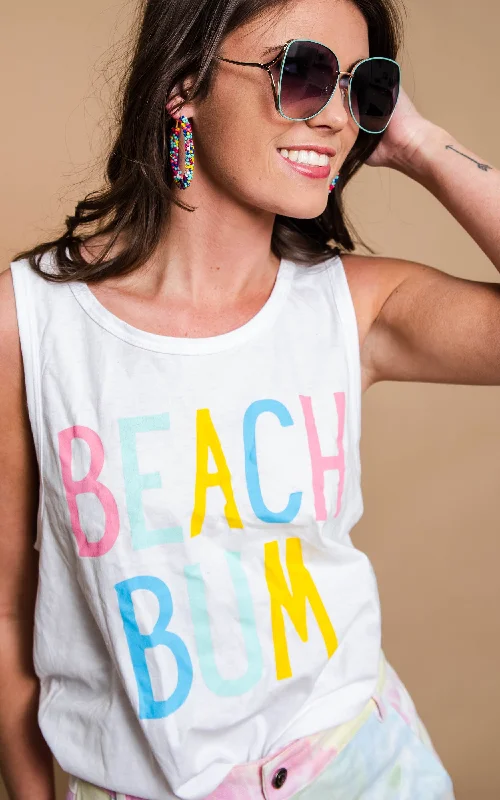 Big Deal Rainbow Beach Bum Racerback Tank Top - White** - Final Sale