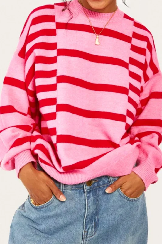 Weekend Deals to Make You Happy Striped Round Neck Dropped Shoulder Sweater