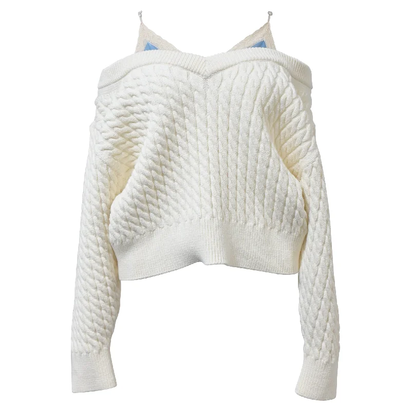 Weekend Specials You Can't Miss Alexander Wang.T Off-Shoulder Cable Knit Jumper in Ecru Cotton