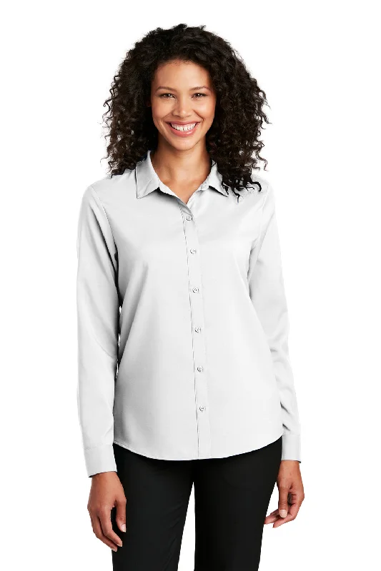 Weekend Savings Extravaganza Port Authority Womens Performance Moisture Wicking Long Sleeve Button Down Shirt - White - Closeout
