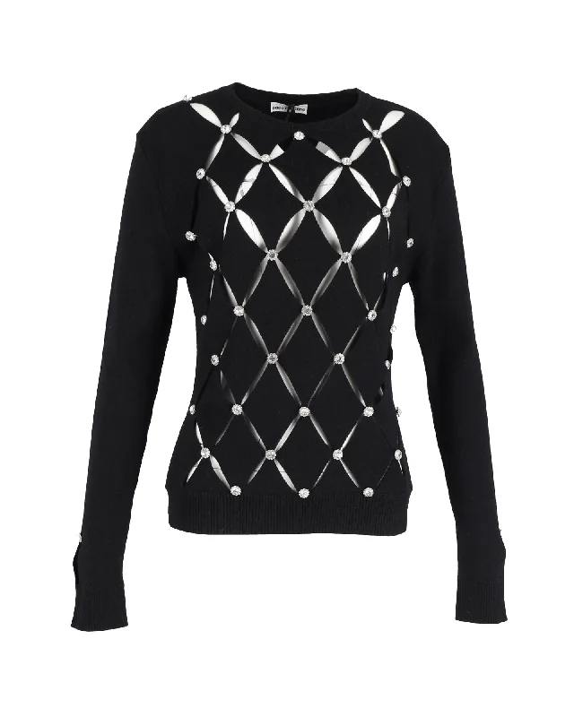 Weekend Offers That Tempt Paco Rabanne Crystal-Embellished Cutout Sweater in Black Merino Wool