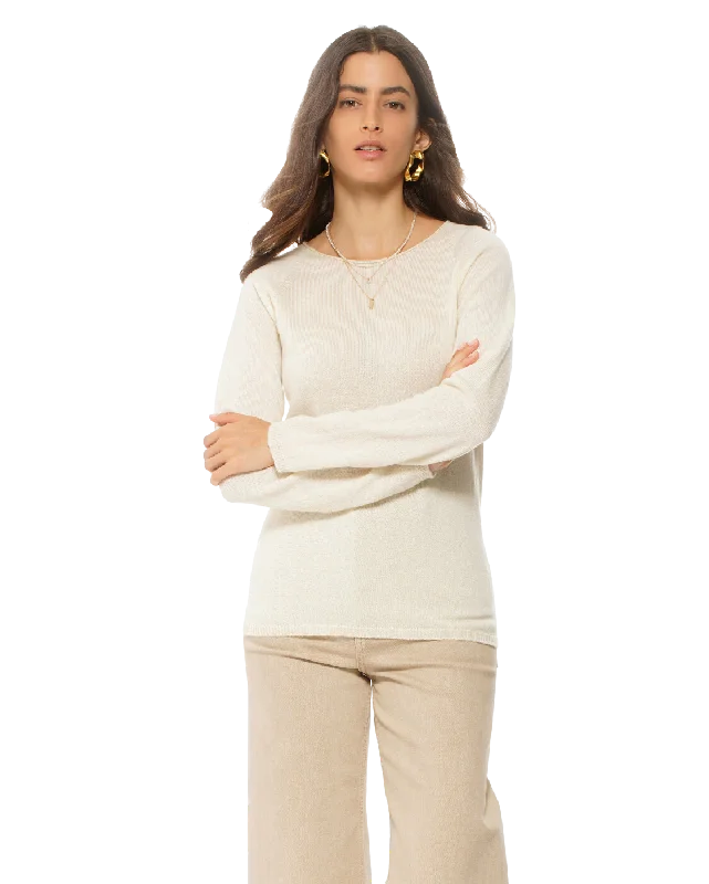 Special Offer Women's Ultralight Cashmere Raglan Crew Neck Sweater Milk White by Monticelli Cashmere
