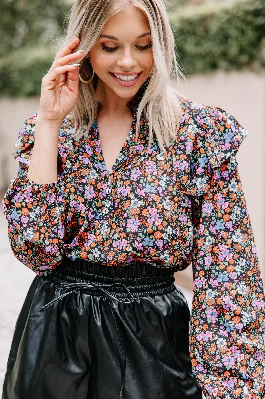 Weekend Shopping Extravaganza Finding Love Black Ditsy Floral Blouse